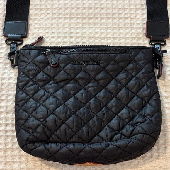 MZ Wallace Black Quilted Nylon Crossbody Bag with Wide Strap - Picture 1 of 9